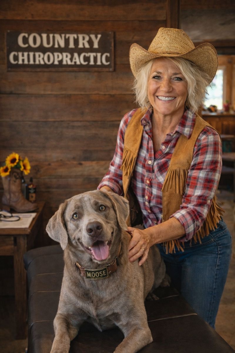 Dr. Vicki Souder with her dog Moose at Country Chiro